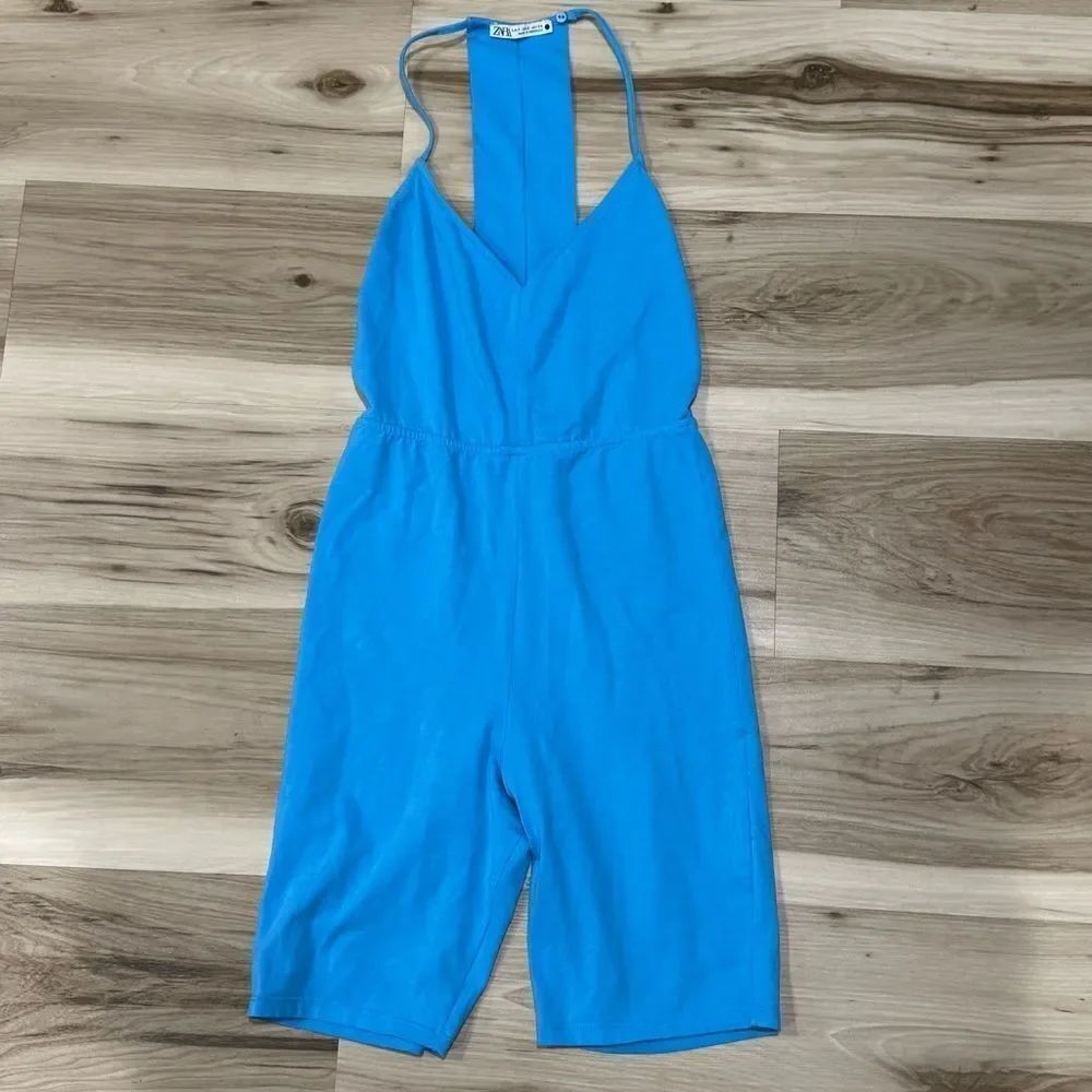 Zara Blue One Piece Shorts Romper Stretch Women’s Small